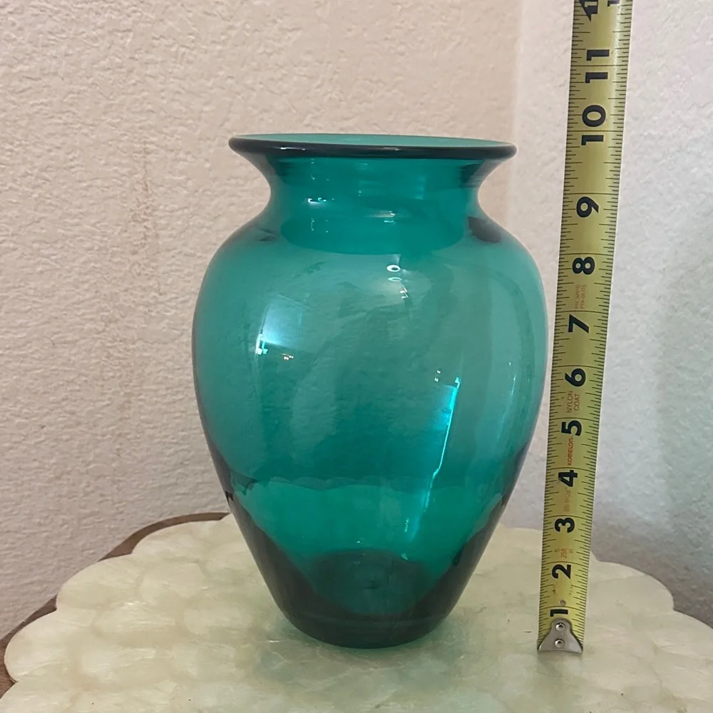 Blenko Teal Handblown Art Glass Vase - Picture 7 of 7